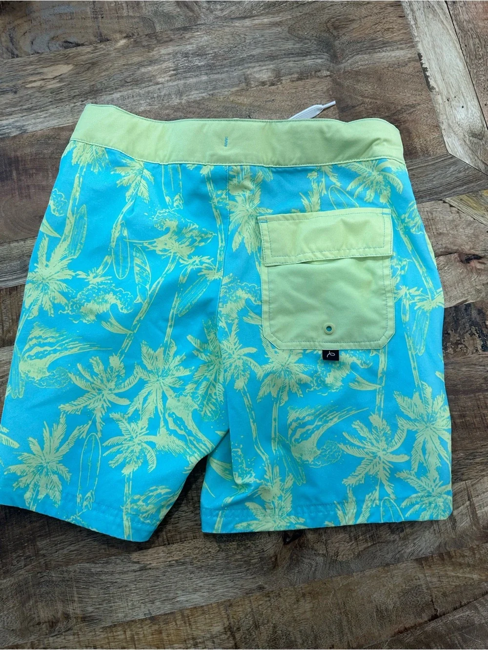 art class Turquoise and Yellow Palm Print Boys Swim Trunks